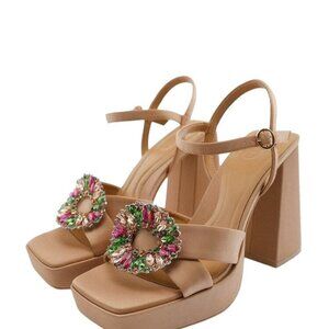 ZARA PLATFORM SANDALS WITH DECORATIVE DETAILS BEIGE SIZE 9| 2348/910/098